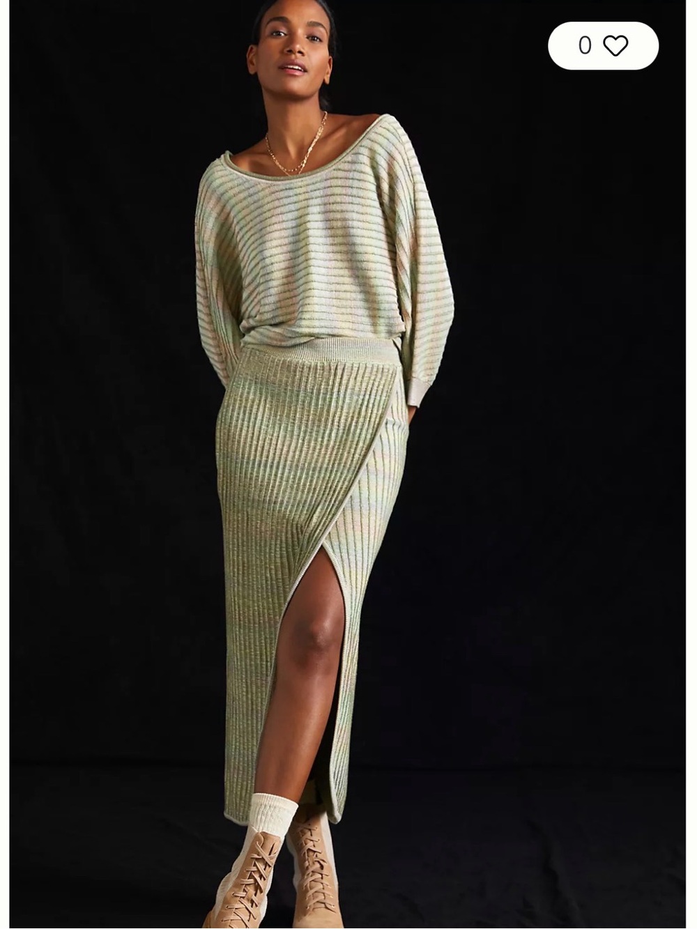 Daily Practice Anthropologie Knit Maxi wrap Skirt set ribbed rainbow sz small